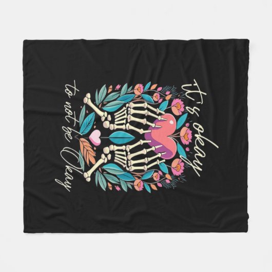 Het is ok om niet ok - skelet handen met hart fleece deken (Voorkant (Horizontaal))