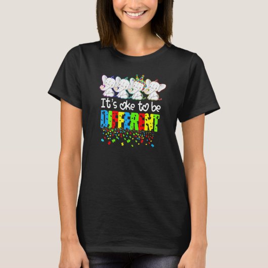 Het Is Ok Om Verschillend Puzzel Olifant Autisme B T-shirt (Voorkant)
