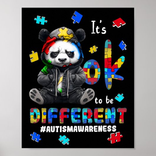 Het Is Ok Om Verschillend Te Zijn Autisme Panda Poster (Voorkant)