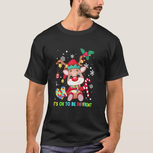 Het Is Ok Om Verschillende Rendieren Autisme Accep T-shirt (Voorkant)