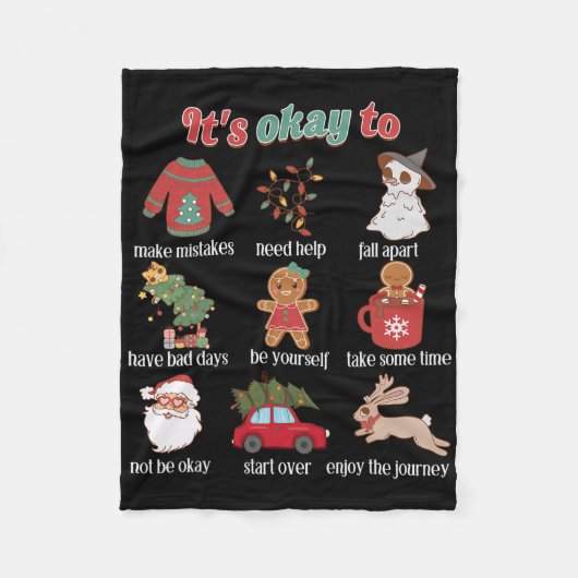 Het Is Oké Met Mentale Gezondheid Kerstmis School Fleece Deken (Voorkant)