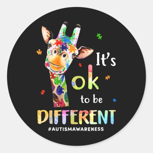Het is oké om anders Giraffe puzzel autisme AWA zi Ronde Sticker (Voorkant)