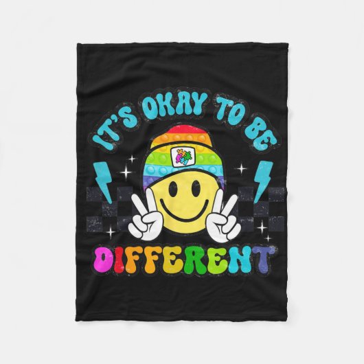Het Is Oké Om Anders Te Zijn Smile Face Puzzel Aut Fleece Deken (Voorkant)