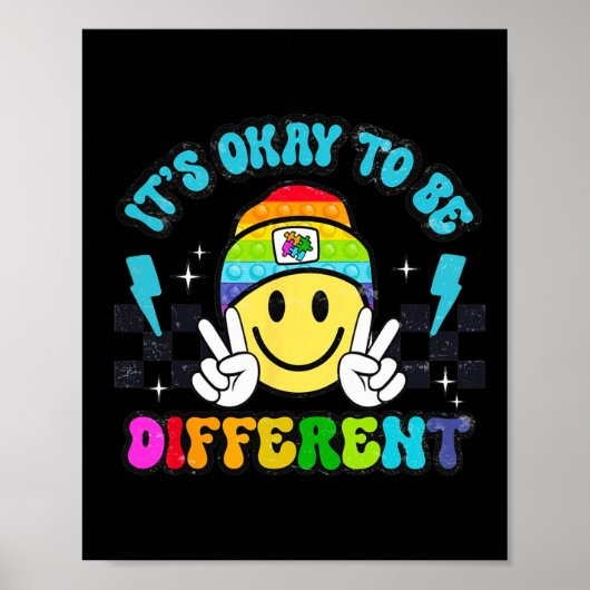 Het Is Oké Om Anders Te Zijn Smile Face Puzzel Aut Poster (Voorkant)