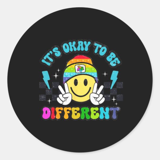 Het Is Oké Om Anders Te Zijn Smile Face Puzzel Aut Ronde Sticker (Voorkant)