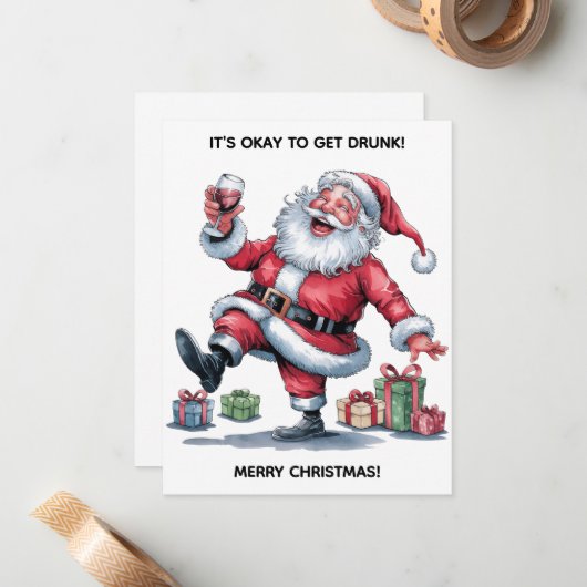 Het Is Oké Om Dronken Te Worden™ Platte Notitiekaa Notitiekaartje (Voorkant / Achterkant in situ)