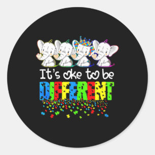 Het is oké om een ander Cute Elephant Autism-bewus Ronde Sticker