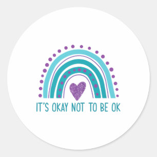 Het is oké om niet OK te zijn Retro Rainbow Suicid Ronde Sticker