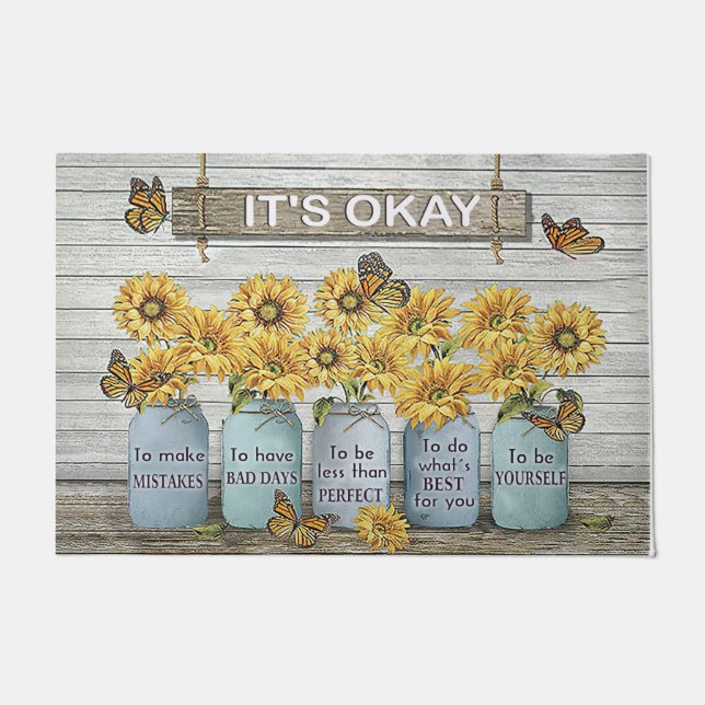 Het is Oke Sunflower Doormat, Lovely Butterfly Mat (Voorkant)