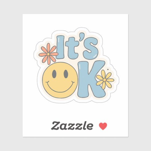 Het is oké – Zacht Retro Sticker met Smiley (Vel)