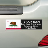 Het is onze beurt, Californië. Bumpersticker (Op auto)
