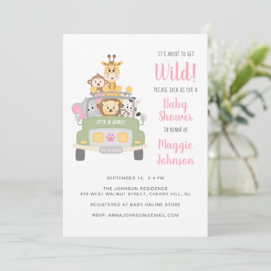Het is op het punt Wild Safari Baby Girl Shower te Kaart (Staand voorkant)