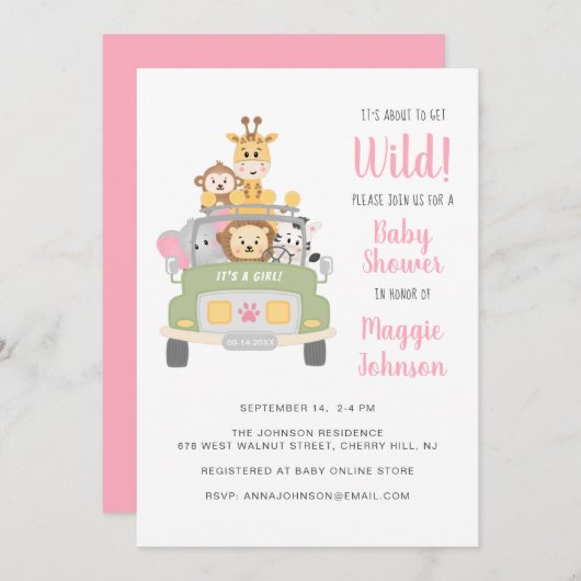 Het is op het punt Wild Safari Baby Girl Shower te Kaart (Voorkant / Achterkant)
