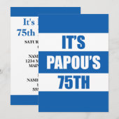 Het is Papou's 75e verjaardag Griekse vlag kleuren Kaart (Voorkant / Achterkant)