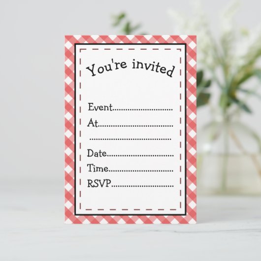 Het is Party Time Red Gingham Kaart (Staand voorkant)