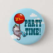 Het is PARTYTJD! Zwevende Opossum Ballonbuidelrat Ronde Button 5,7 Cm (Voorkant)