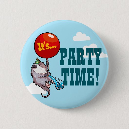 Het is PARTYTJD! Zwevende Opossum Ballonbuidelrat Ronde Button 5,7 Cm (Voorkant)