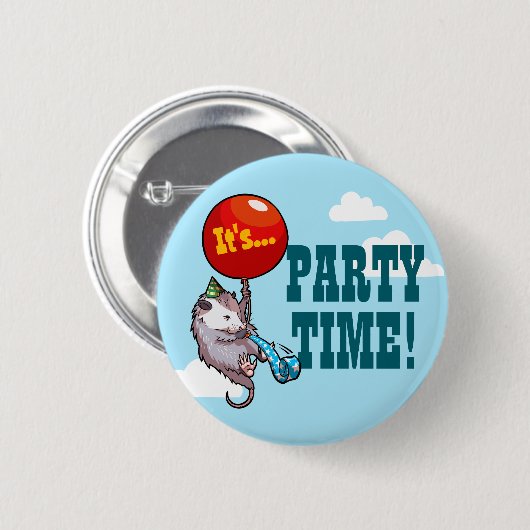 Het is PARTYTJD! Zwevende Opossum Ballonbuidelrat Ronde Button 5,7 Cm (Voorkant /achterkant)