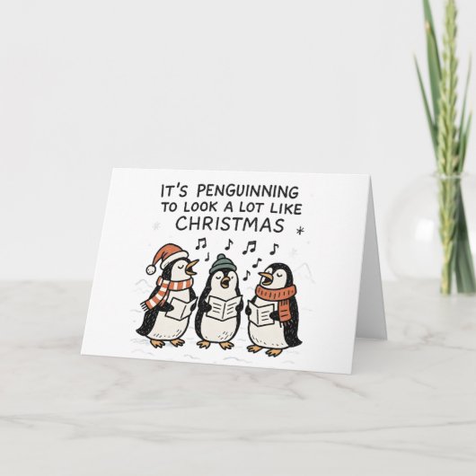 Het is Penguinning - Grappige Kerstkaart Feestdagen Kaart (Voorkant)
