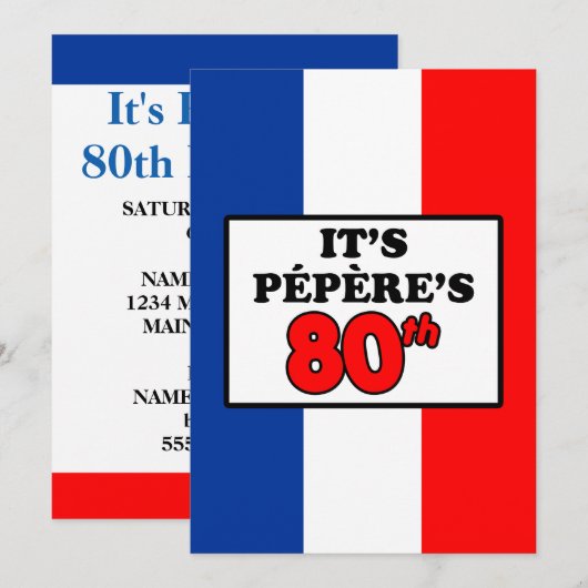 Het is Pepere's 80ste verjaardag Franse vlag Uitno Kaart (Voorkant / Achterkant)