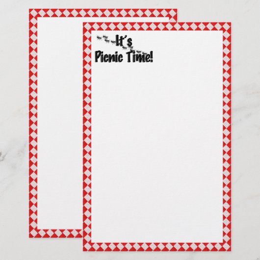 Het is Picnic Time. Rood Gecontroleerde tafelkledi Briefpapier (Voorkant / Achterkant)