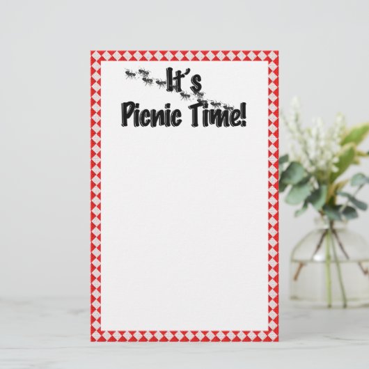 Het is Picnic Time. Rood Gecontroleerde tafelkledi Briefpapier (Staand voorkant)