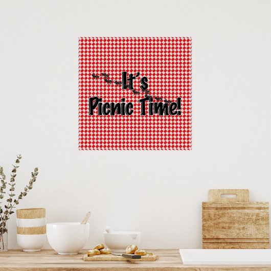 Het is Picnic Time. Rood Gecontroleerde tafelkledi Poster (Keuken)