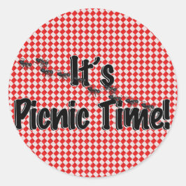 Het is Picnic Time. Rood Gecontroleerde tafelkledi Ronde Sticker