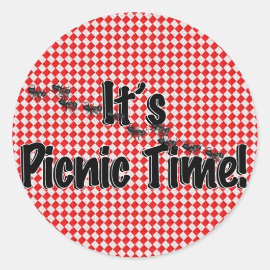Het is Picnic Time. Rood Gecontroleerde tafelkledi Ronde Sticker (Voorkant)