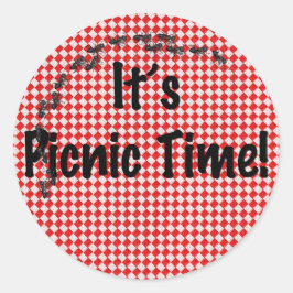 Het is Picnic Time. Rood Gecontroleerde tafelkledi Ronde Sticker