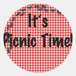Het is Picnic Time. Rood Gecontroleerde tafelkledi Ronde Sticker