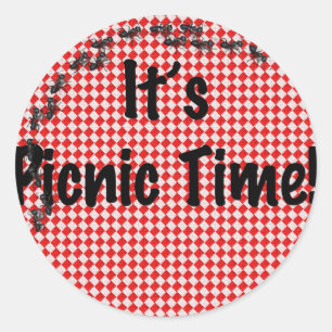 Het is Picnic Time. Rood Gecontroleerde tafelkledi Ronde Sticker