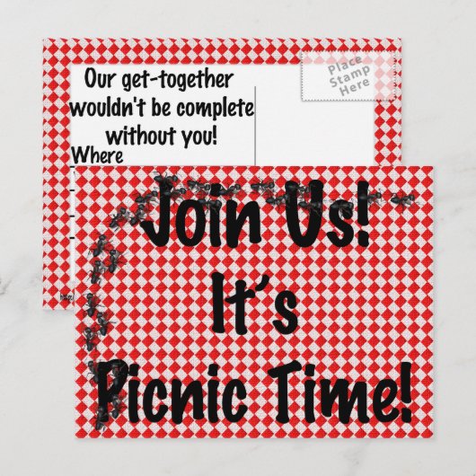 Het is Picnic Time. Rood Gecontroleerde tafelkledi Uitnodiging Briefkaart (Voorkant / Achterkant)