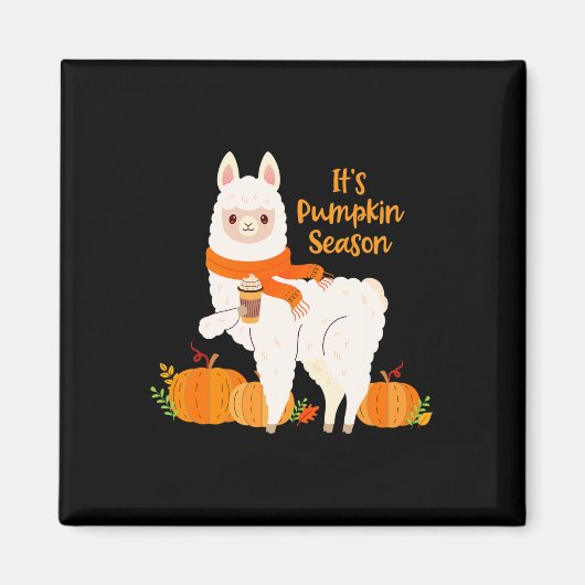 Het is pompoenseizoen Llama herfstbladeren Herfst Magneet (Voorkant)