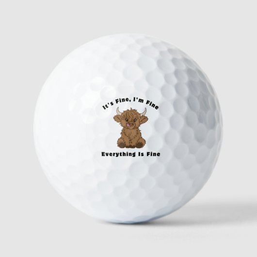 Het is prima, alles is prima, Highland Koe Golfballen (Voorkant)