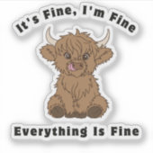 Het is prima, alles is prima, Highland Koe Sticker (Voorkant)