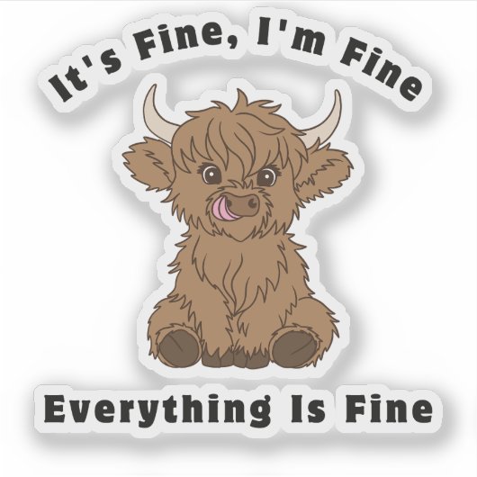 Het is prima, alles is prima, Highland Koe Sticker (Voorkant)