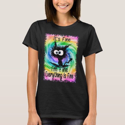 Het is prima, alles is prima kat Halloween T-shirt (Voorkant)