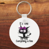 Het is prima ik ben prima alles is prima kat borst sleutelhanger (Voorkant)