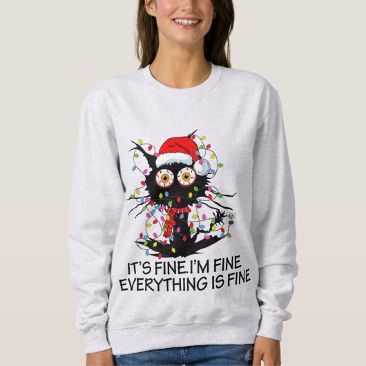 Het is prima ik ben prima grappig kerst kat sweats trui (Voorkant)