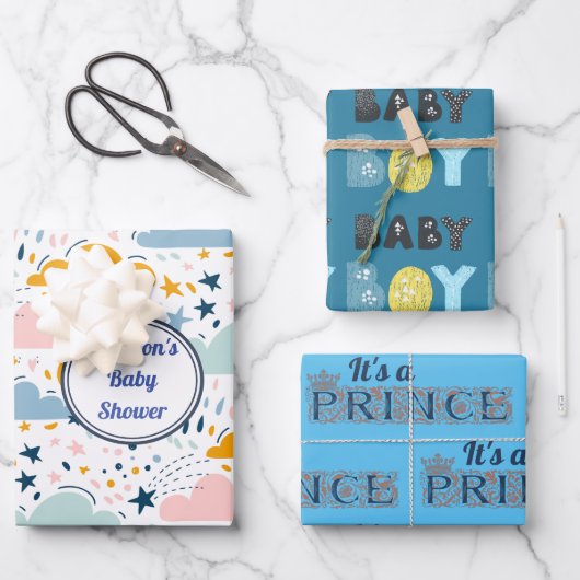 Het is Prince Baby Boy Baby shower Inpakpapier Vel (Voorkant)