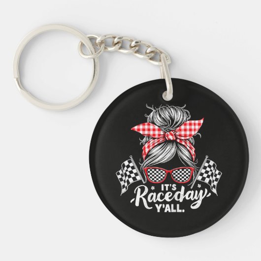 Het is race dag Y'all Racen Sleutelhanger (Voorkant)