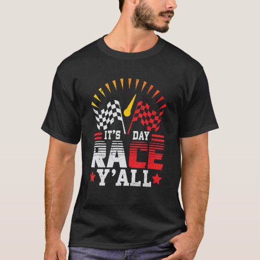 Het is Race Day Y'all Checkered Flag Race Car voor T-shirt (Voorkant)