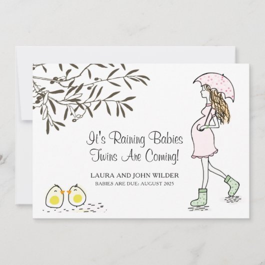 Het is Raining Babies Pink Umbrella Mam Zwangersch Aankondiging (Voorkant)