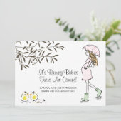 Het is Raining Babies Pink Umbrella Mam Zwangersch Aankondiging (Staand voorkant)