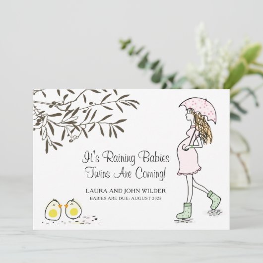 Het is Raining Babies Pink Umbrella Mam Zwangersch Aankondiging (Staand voorkant)