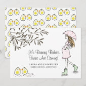 Het is Raining Babies Pink Umbrella Mam Zwangersch Aankondiging (Voorkant / Achterkant)