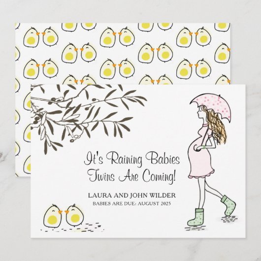 Het is Raining Babies Pink Umbrella Mam Zwangersch Aankondiging (Voorkant / Achterkant)
