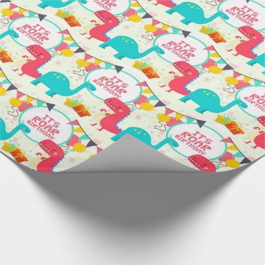 Het is Roar Birthday Dinosaurs Cadeaupapier (Hoek)