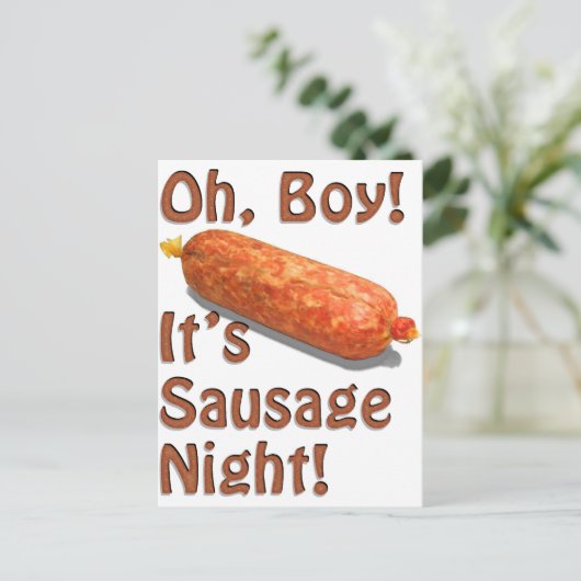 Het is Sausage Night. Briefkaart (Staand voorkant)